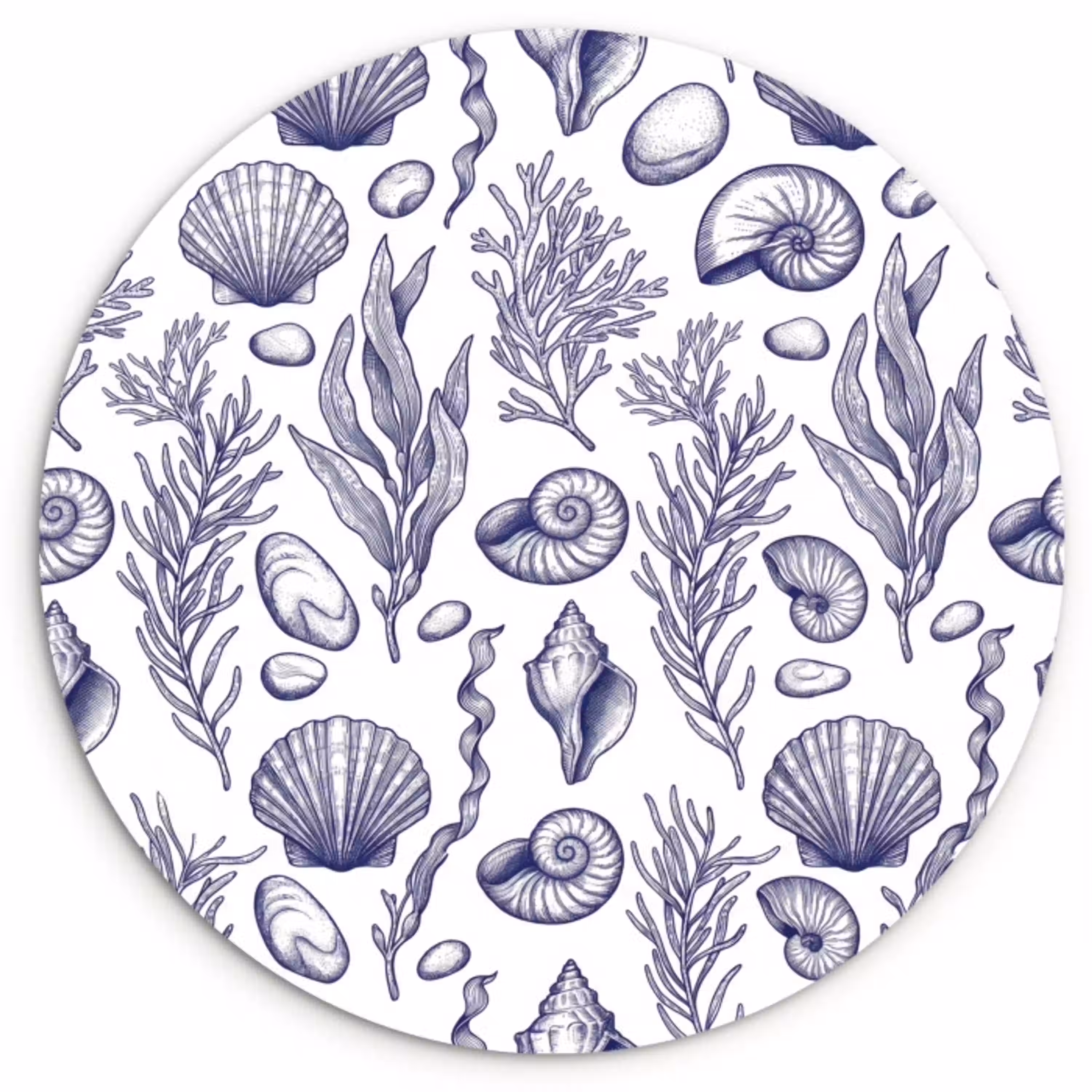 Schelpen - Zeewier - Oceaan - Illustratie - Blauw Wandcirkel kunststof plaat 5mm dik klein -3d