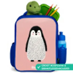 Pinguïn - Stippen - Roze - Minimalistisch Kinderrugzak - Blauw middel -inhoud_NL