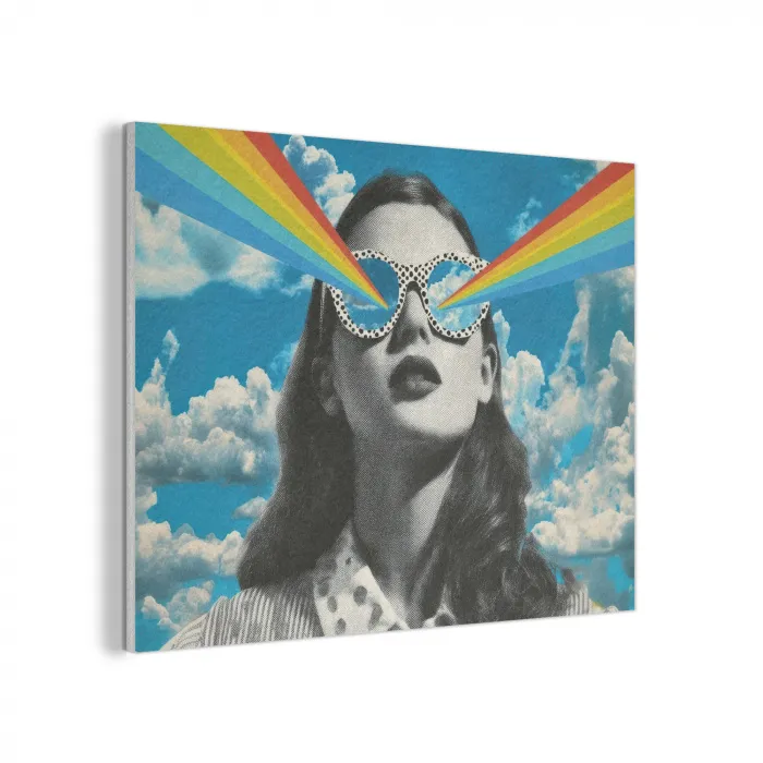 Vrouw - Bril - Regenboog - Wolken PET vilt klein -3d