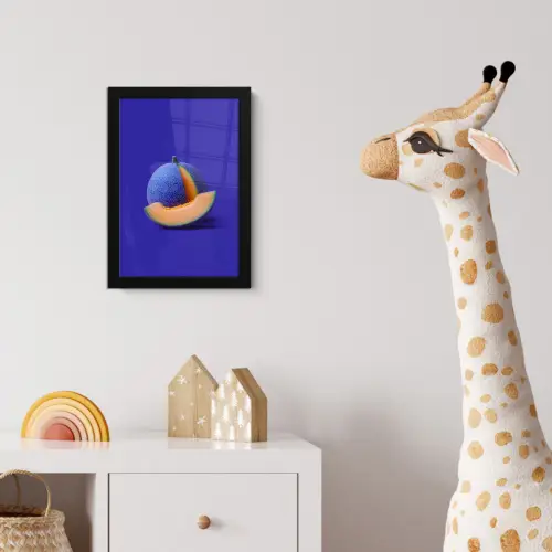 Meloen - Blauw - Oranje - Kunstzinnig fotolijst zwart zonder passe partout klein -usfeer4_kinderkamer