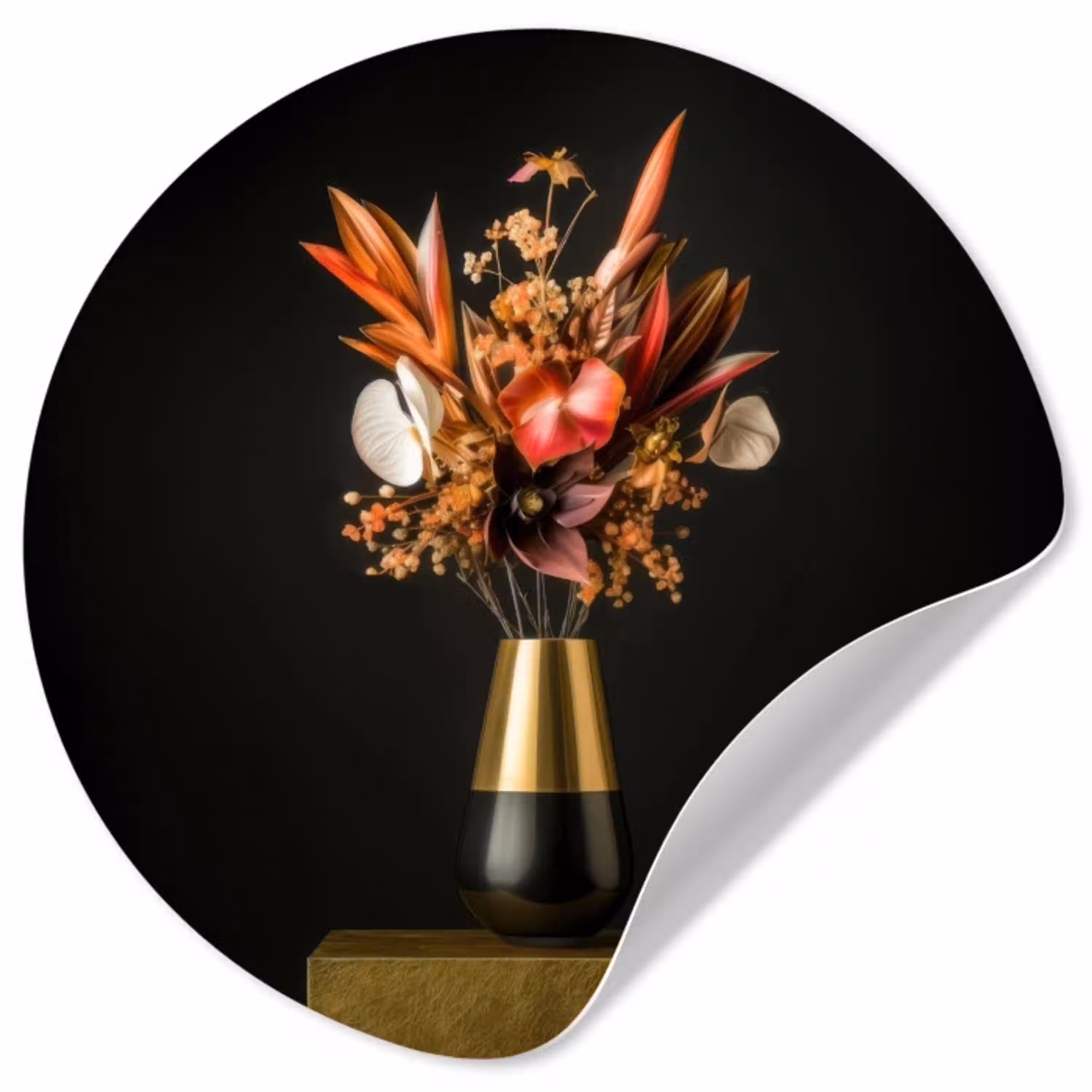 Exotisch - Boeket - Vaas - Goud Wandcirkel behangsticker klein -3d
