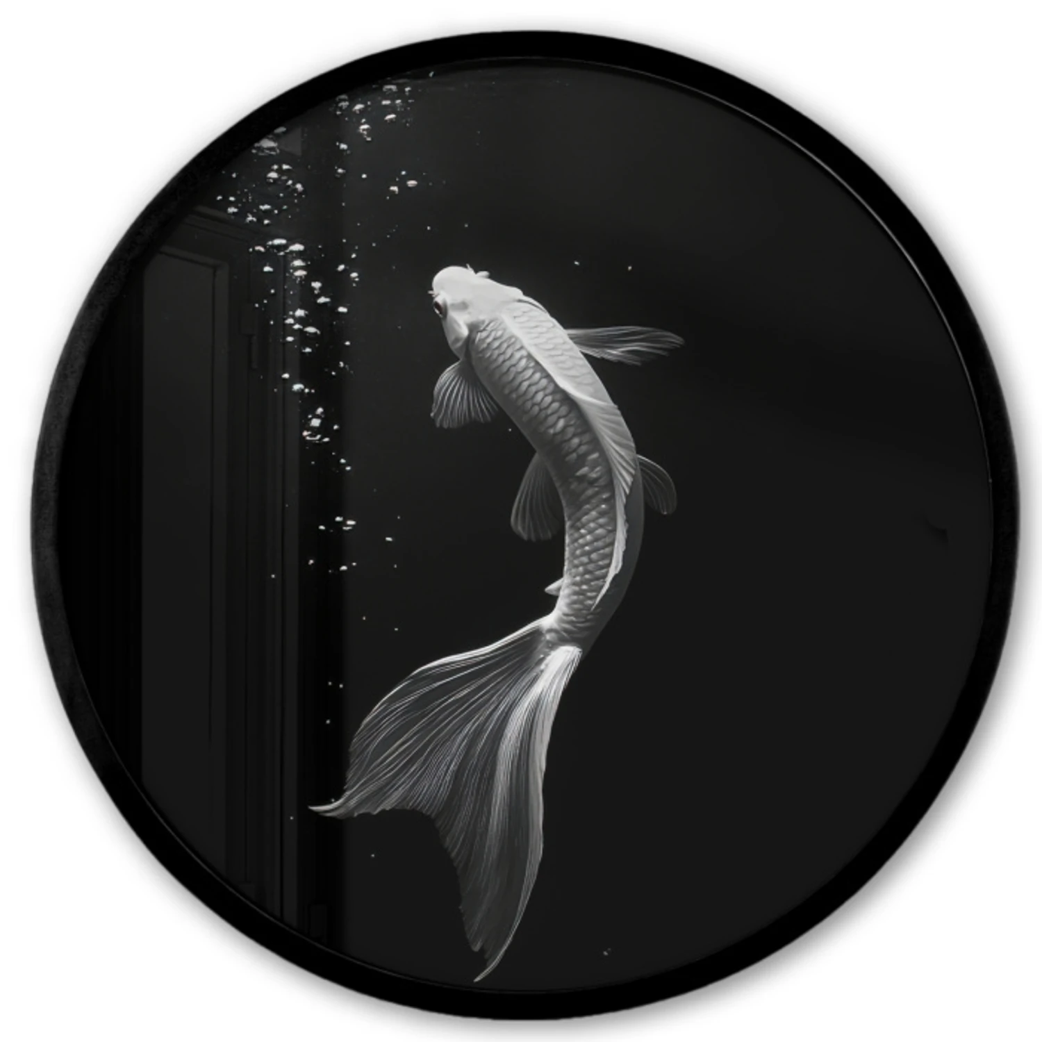 Cadre photo rond - Koi - Poisson - Blanc - Noir