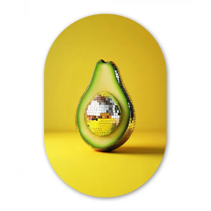 Avocado - Discobal - Geel - Glitter Wandcirkel Ovaal Glas middel -3d