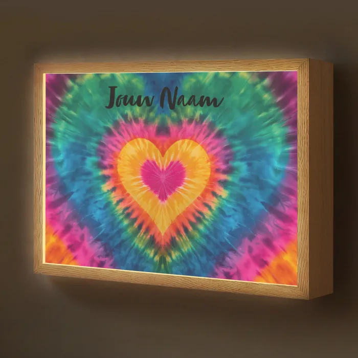 Hart - Kleurrijk - Regenboog - Tie Dye Light Box met batterij (Wandlamp kind) middel -z3d_website