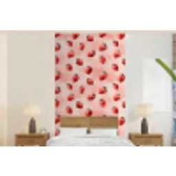 Aardbei - Patroon - Roze fotobehang vinyl groot 64 -bed