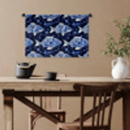 Vissen - Bloemen - Blauw Wandkleed katoen klein 269 -sfeer6