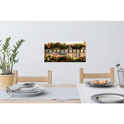 Bloemen - Hek - Stadszicht - Zomer Muursticker klein -eettafel