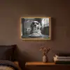 Golden Retriever - Hond - Vrolijk -  Bord spaghetti - Zwart - wit Light Box met batterij (Wandlamp) middel -sfeer4