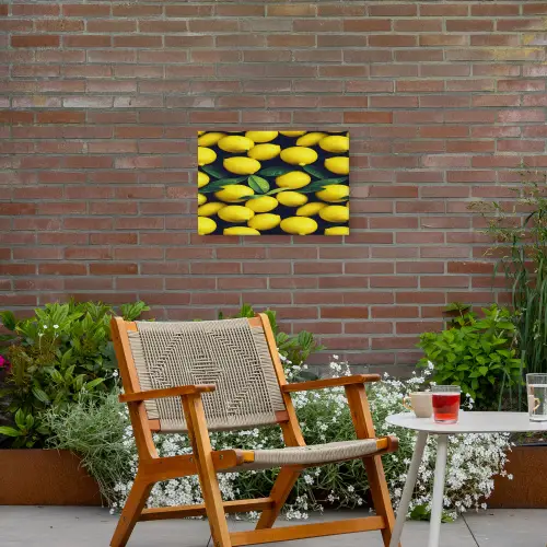 Gele - Citroenen - Druppels - Fruit Tuinposter op houten frame 2 cm dik klein 845 -sfeer3