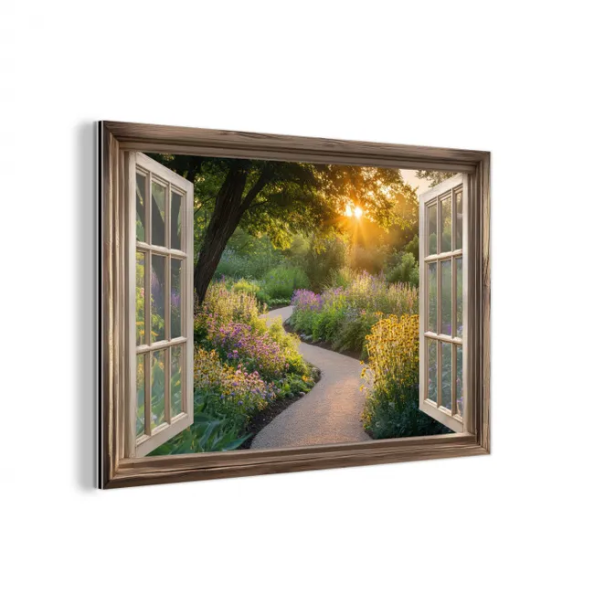 Doorkijk - Bloemen - Natuur - Zon - Pad aluminium wit klein -3d