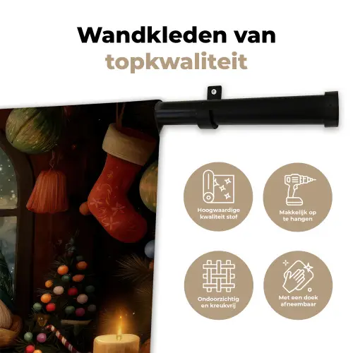 Gnooms - Kerst - Raam - Kleurrijk Wandkleed katoen klein -sfeer2