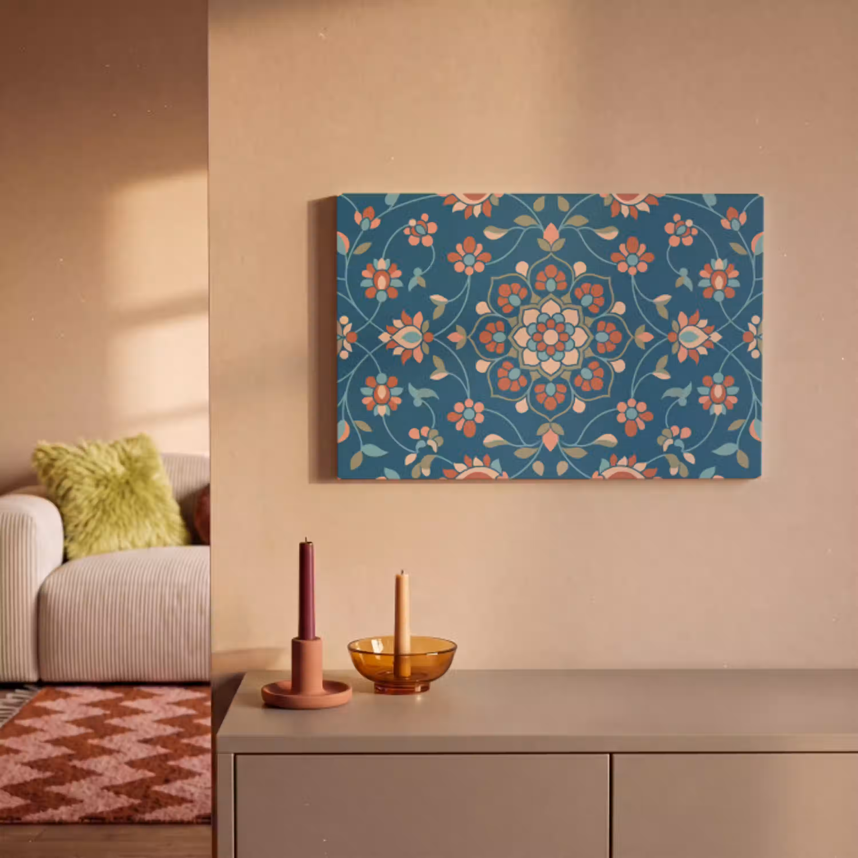 Bloemen - Patroon - Natuur - Ornament - Blauw canvas 2cm klein -sfeer1