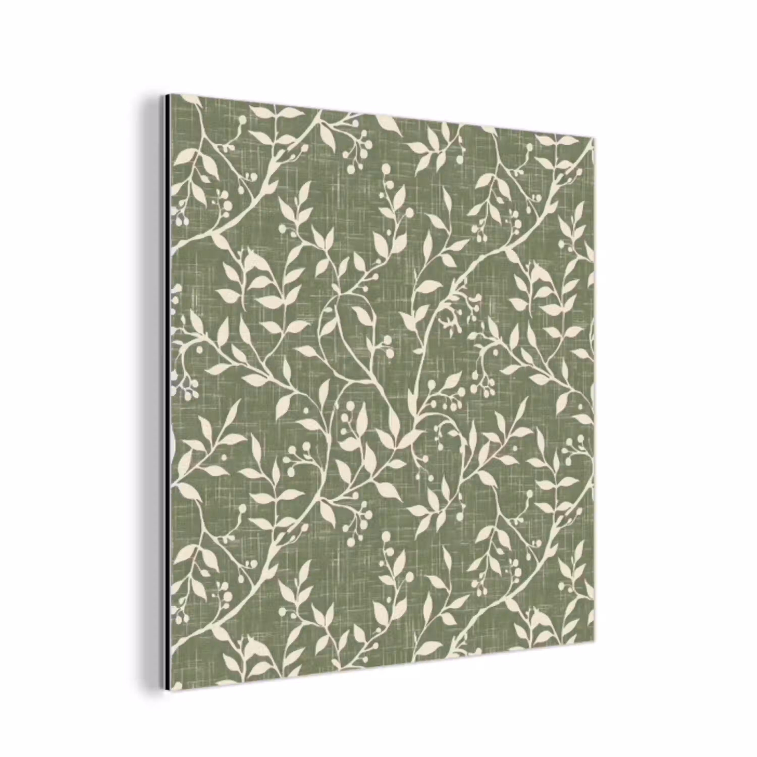 Saliegroen - Botanisch - Takken - Besjes - Linnen - Patroon aluminium wit klein 46 -3d