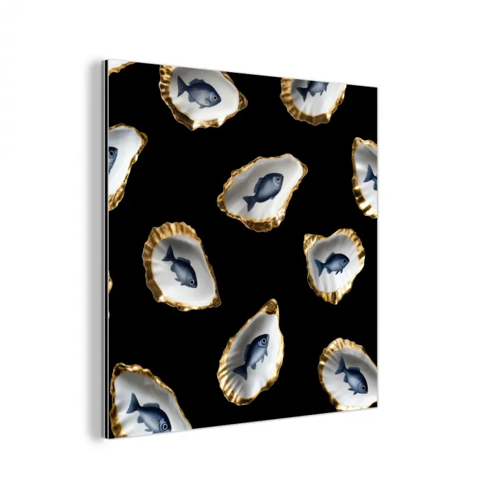 Oesters - Vissen - Blauw - Goud aluminium wit klein -3d