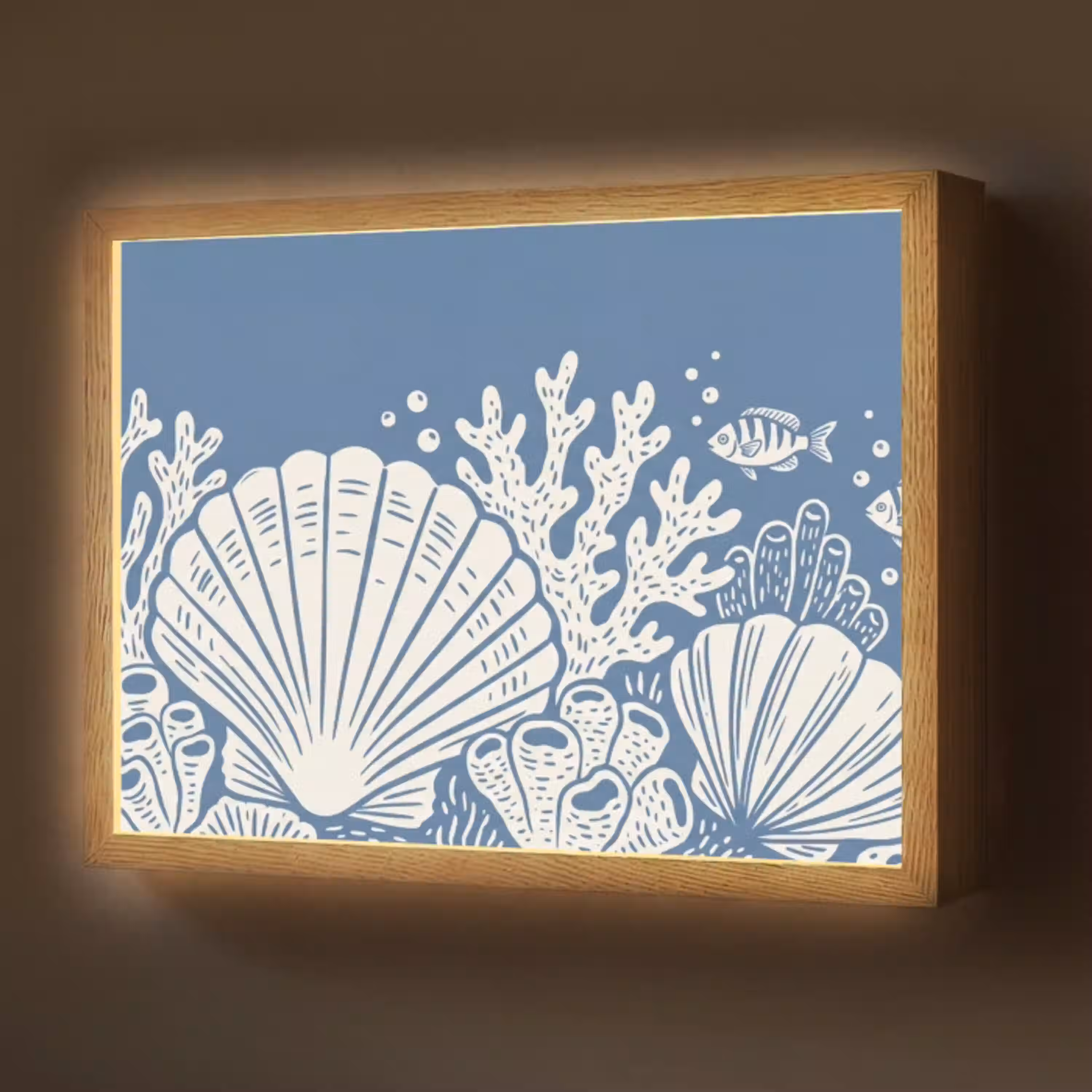 Zeeleven - Koraal - Schelp - Vis - Illustratie - Onderwater Light Box met batterij (Wandlamp) middel -z3d_website
