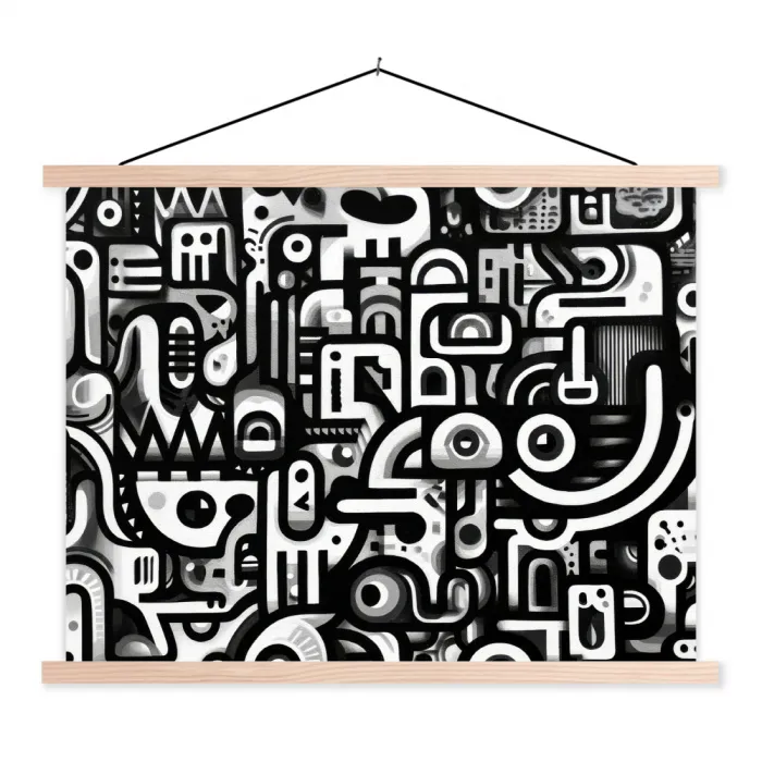 Symbolen - Abstract - Grafisch - Zwart textielposter latten blank klein -3d