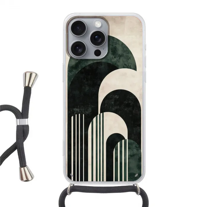 Bogen - Donkergroen - Lijnen Hoesje iPhone 16 Pro Max met koord klein -3d