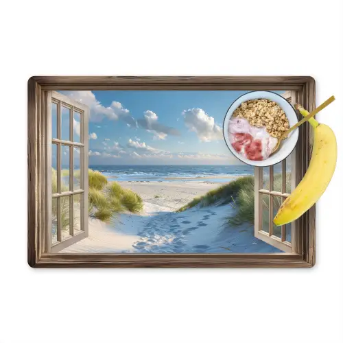 Doorkijk - Strand - Raam - Duinen - Zee Placemat vinyl groot -zzzproduct_Kitchenyeah-website