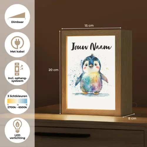 Pinguïn - Regenboog - Waterverf - Dieren - Kinderen Light Box met kabel (Kinderlampje) klein -USP_NL