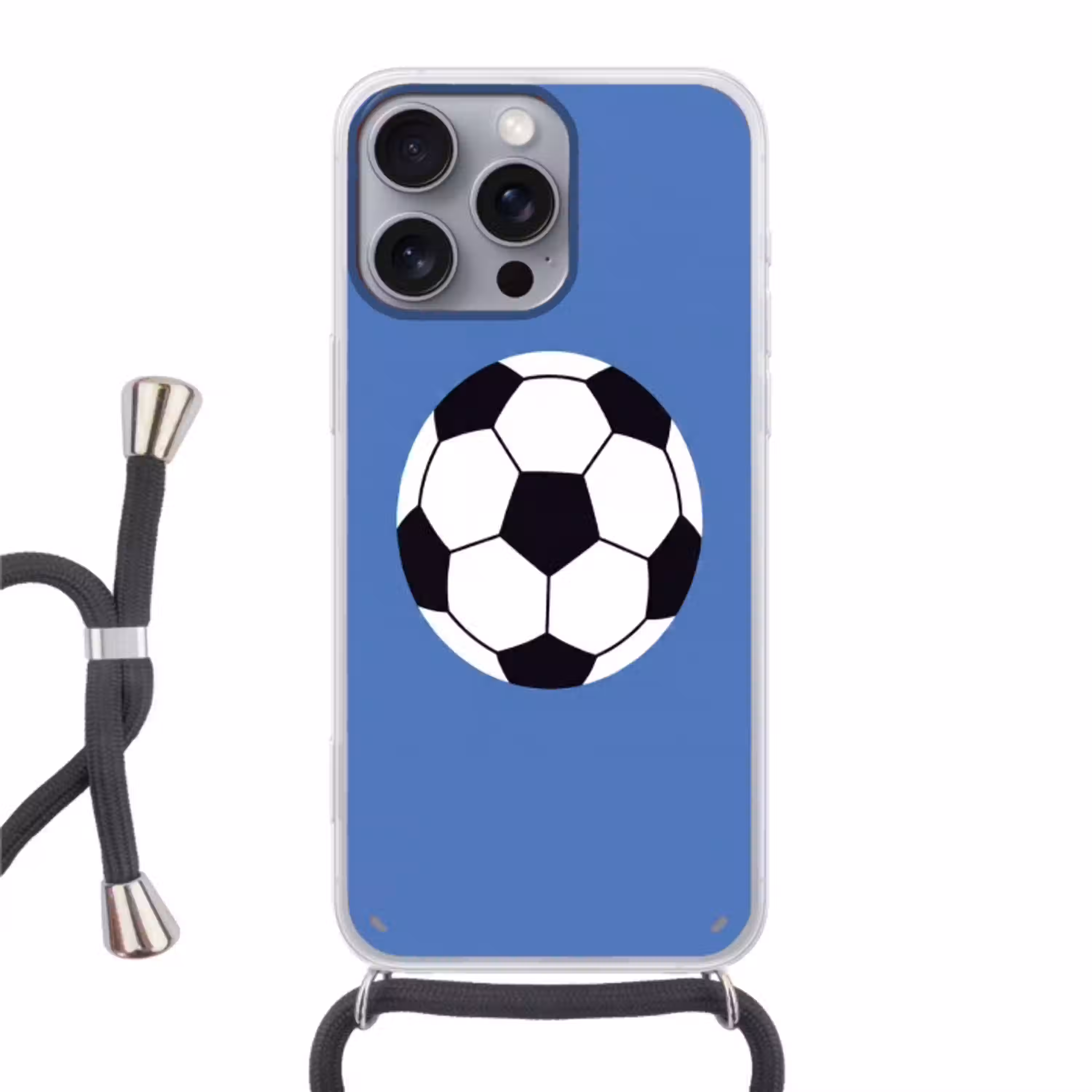 Voetbal - Zwart-wit - Sport - Illustratie - Blauw Hoesje iPhone 16 Pro Max met koord klein -3d