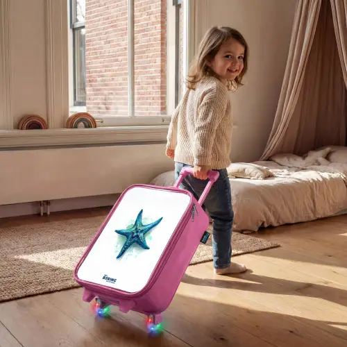 Blauwe Zeester op Witte Achtergrond Kinderkoffer - Roze klein -sfeer1