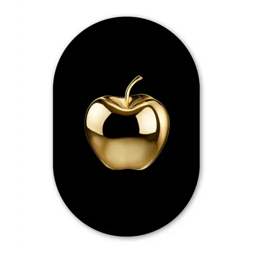 Appel - Goud - Chrome - Zwart Wandcirkel Ovaal Forex klein -3d