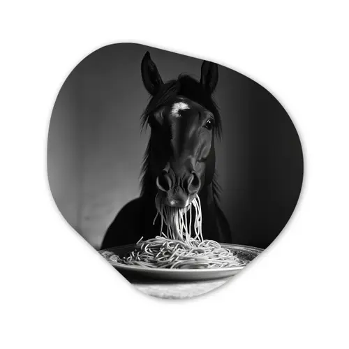 Paard - Bord - Pasta - Tafelkleed - Zwart Wit - Dieren Wandcirkel Organisch Plexiglas middel -3d