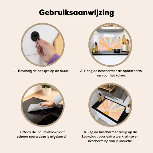 Illustratie - Zon - Pastelkleuren Inductie beschemer met haakjes klein -ky-gebruik-nl