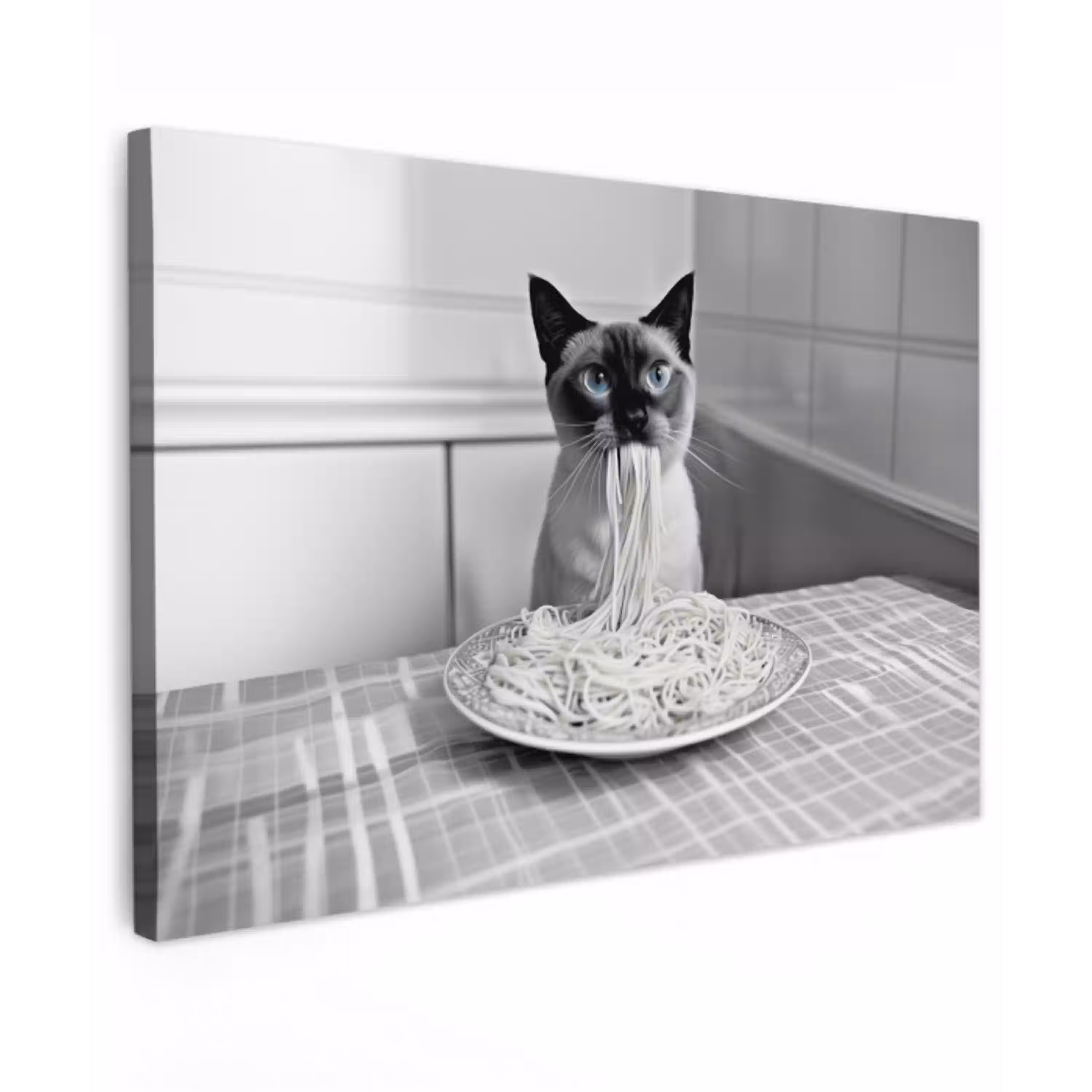 Kat - Siamees - Zwart Wit - Schattig - Dieren canvas 2cm klein -z3d