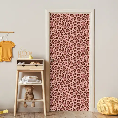 Luipaard - Patroon - Roze deurposter klein 289 -sfeer4