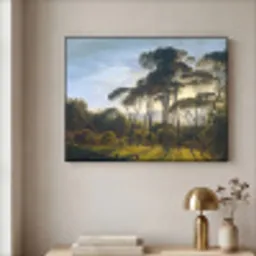 Italiaans landschap met parasoldennen - Kunst - Oude meesters Textielframe zwart klein -sfeer2