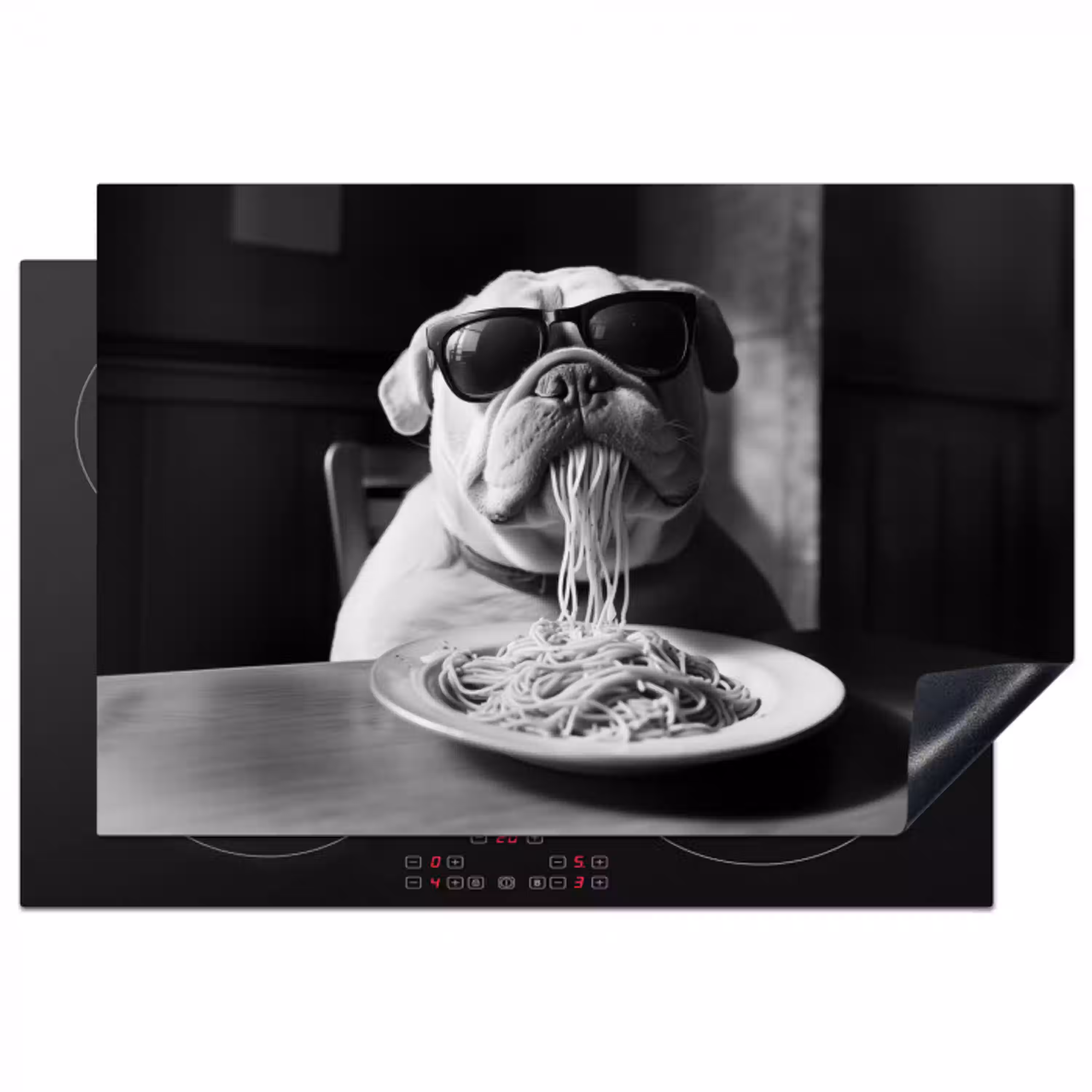 Hond - Bulldog - Pasta - Bril - Stoer - Dieren Inductie beschermer vinyl 3mm klein -3d