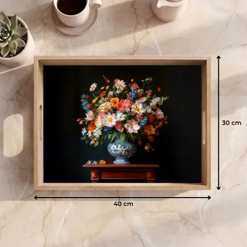 Boeket - Roze - Bloemen - Vaas Dienblad Rechthoek middel -USP_Formaat