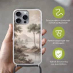 Bomen - Meer - Bergen - Illustratie Hoesje iPhone 16 Pro Max met koord klein -sfeer2_NL