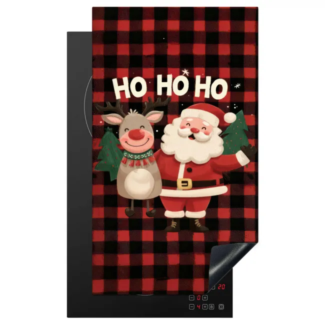 Kerstman - Rendier - Tekst - Rood - Zwart Inductie beschermer vinyl 3mm middel -3d