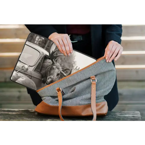 Eland - Auto - Gewei - Zwart - Wit laptophoes neopreen klein -tas