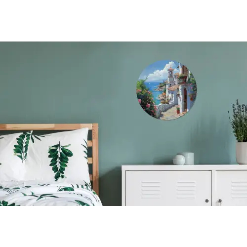 Huizen - Zee - Bomen - Bloemen Wandcirkel aluminium klein -slaapkamer
