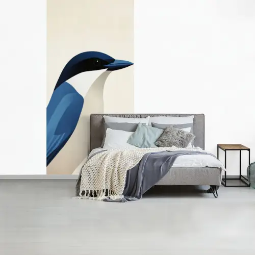 Illustratie - Blauw - Vogel fotobehang vinyl groot -slaapkamer
