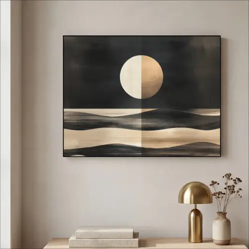 Maan - Cirkel - Goud Textielframe zwart klein -sfeer2