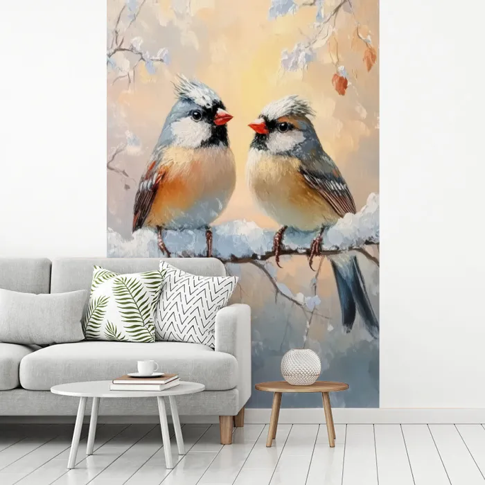 Vogels - Tak - Winter - Sneeuw fotobehang vinyl groot -woonkamer