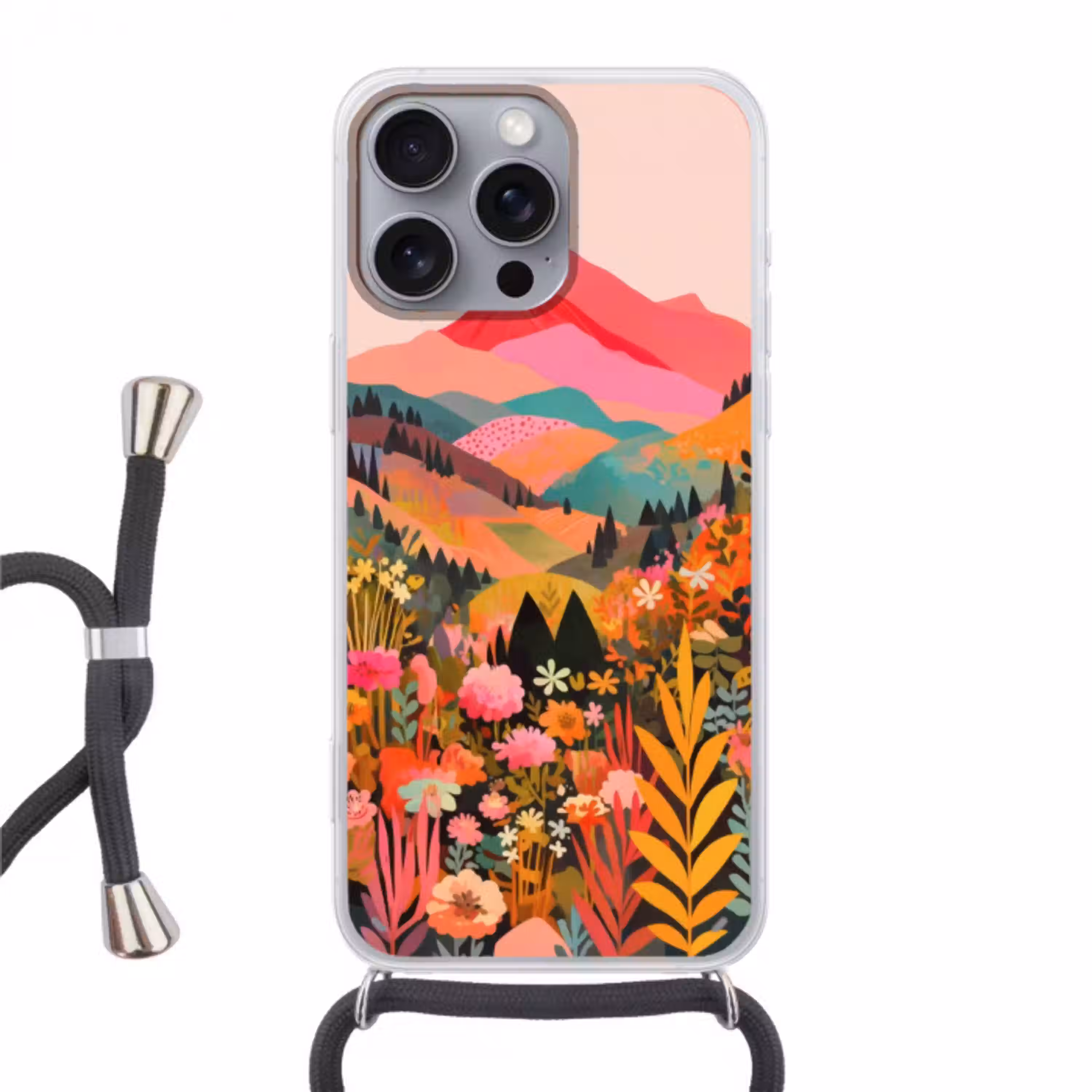 Zonsondergang - Bergvallei - Contrast Hoesje iPhone 16 Pro Max met koord klein -3d
