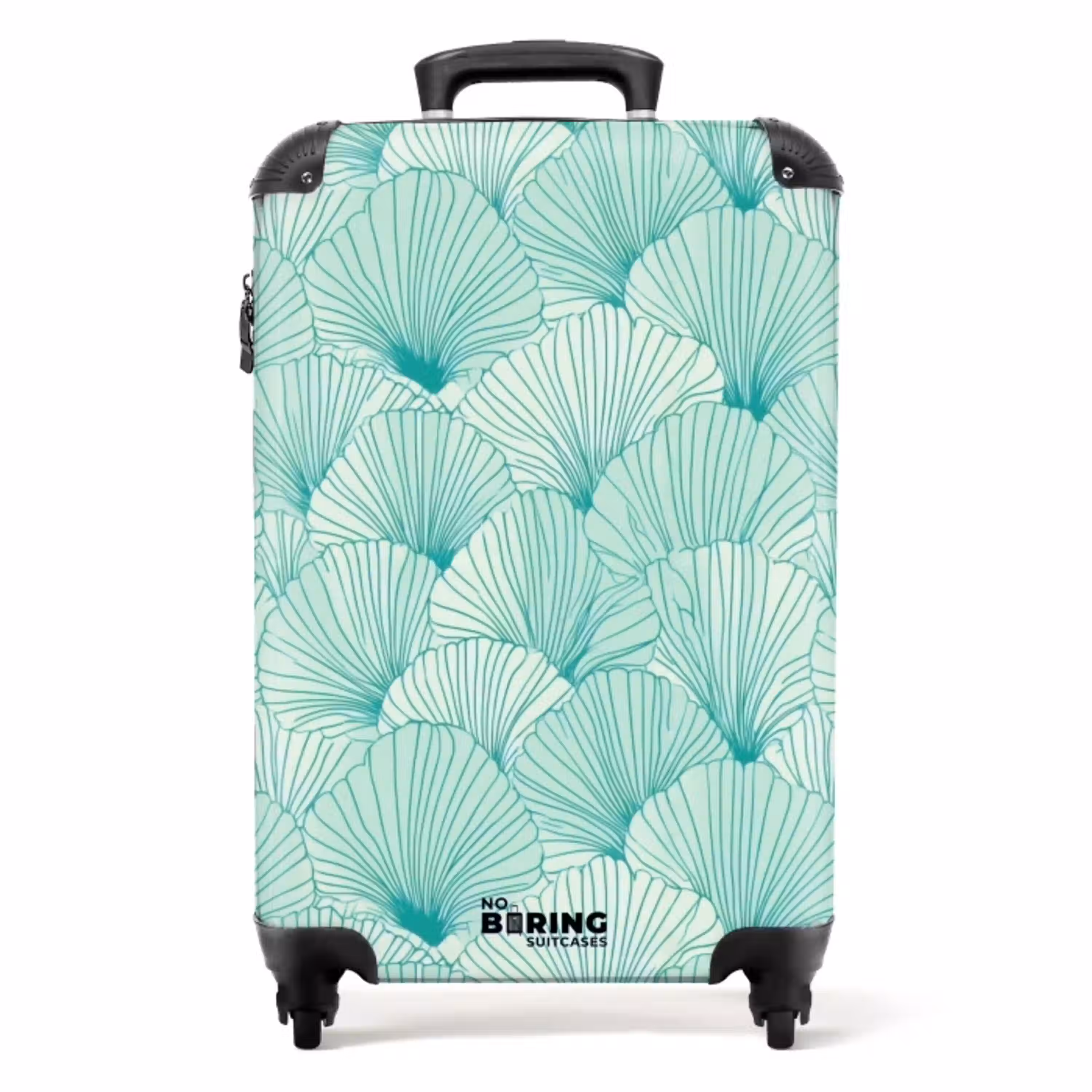 Groen - Wit - Ginko - Getekend - Textuur NBS - Handbagage koffer - Volwassenen Unisex middel -productfoto_recht