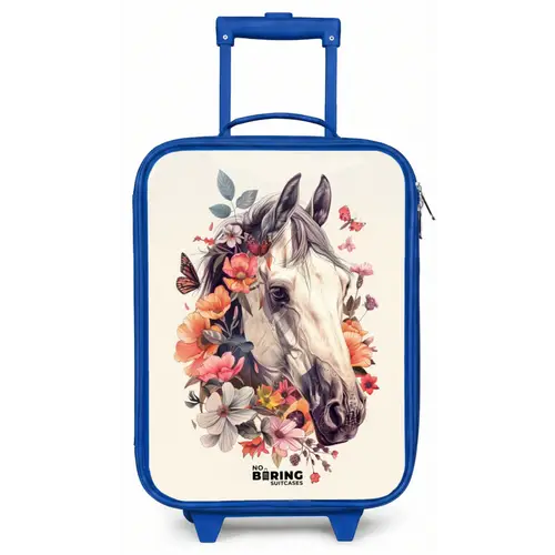 Wit paardenhoofd omringd door bloemen en vlinders Kinderkoffer - Blauw klein -zz3dotto