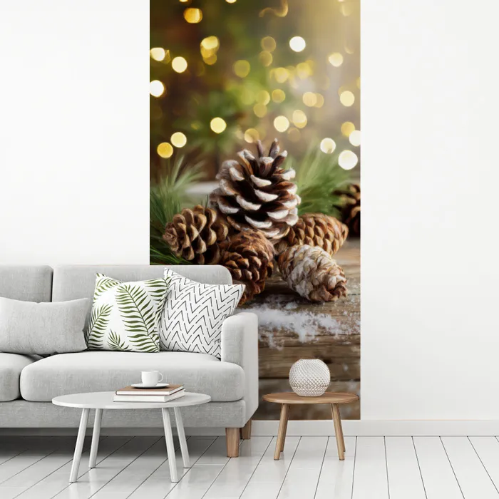 Dennenappels - Kerstsfeer - Bruin - Groen fotobehang vinyl groot -woonkamer