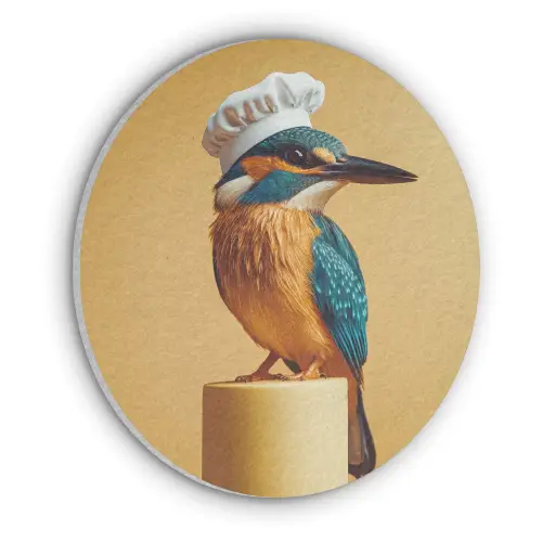Ijsvogel - Pilaar - Koksmuts - Vogel Akoestische PET Vilt - Rond klein -3d
