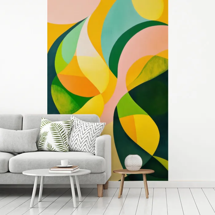 Abstract - Geel - Roze - Groen fotobehang vinyl groot -woonkamer