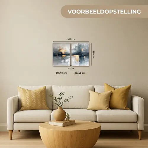 Abstract - Grijs - Goud - Modern Canvas - Meerluiken 2 luik klein -sfeer6-formaat-