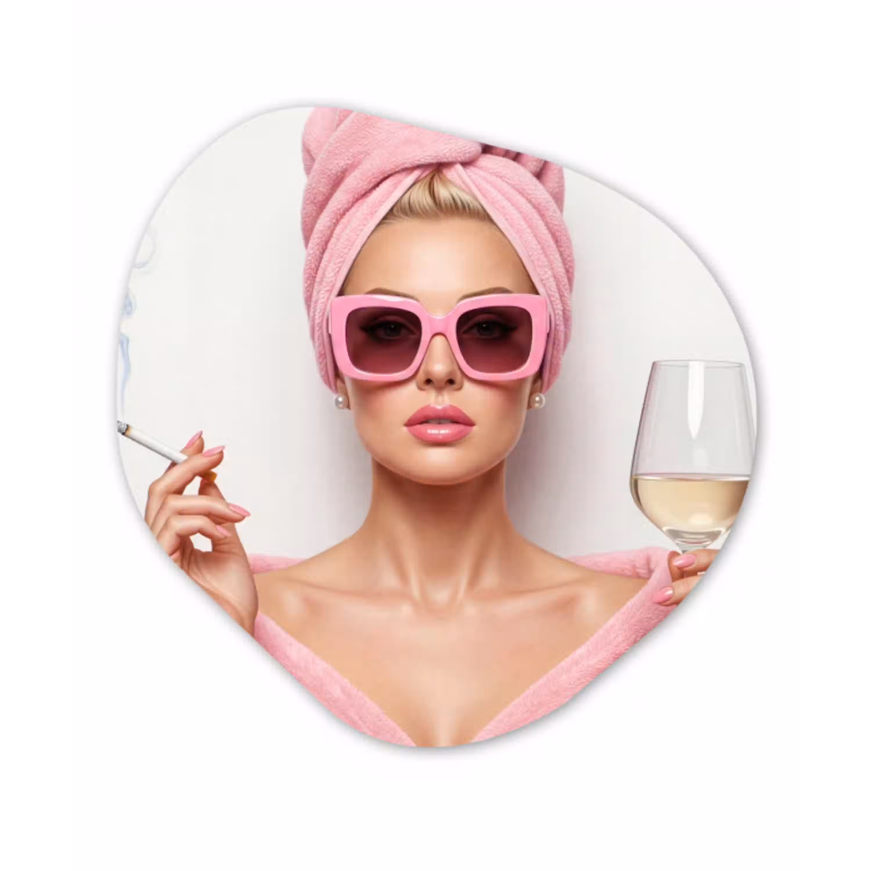 Vrouw - Roze - Wijn - Zonnebril Wandcirkel Organisch Forex 3mm klein -3d