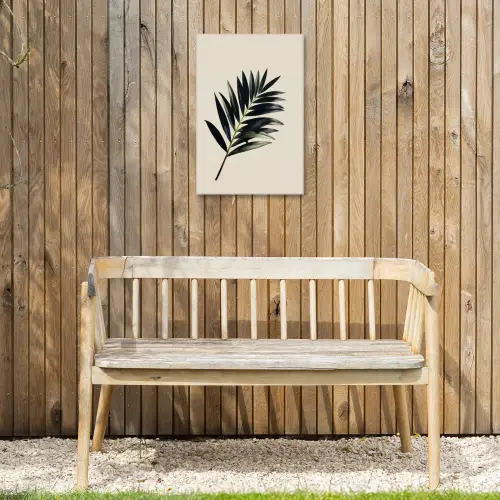 Palmblad - Subtiel - Groen - beige Tuinposter op houten frame 2 cm dik klein -sfeer4
