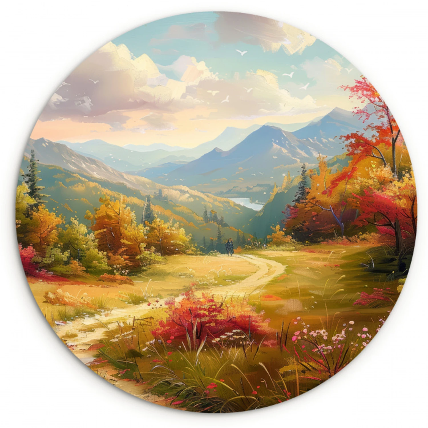 Landschap - Illustratie - Natuur Wandcirkel kunststof plaat 5mm dik klein -3d